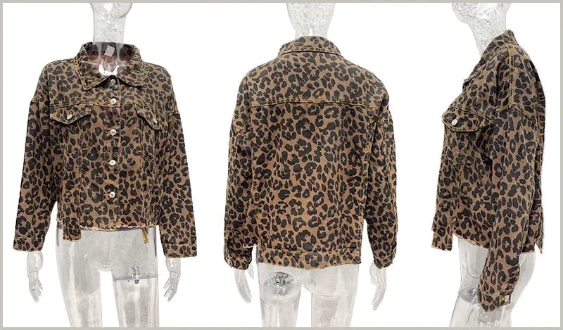 Giacca in denim donna leopard print – blazer oversize a maniche lunghe con collo a rever stile coreano primavera-autunno