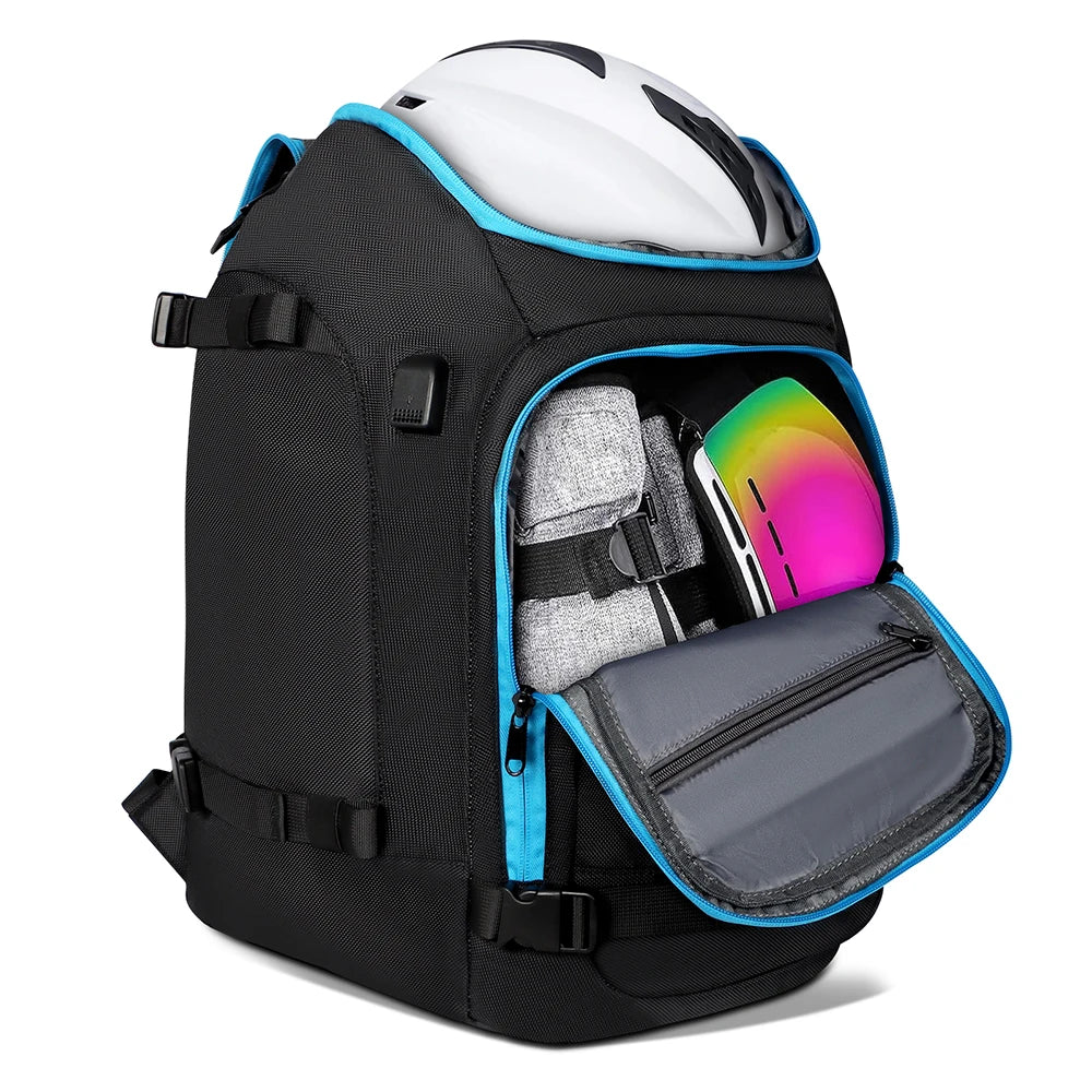 Zaino da viaggio sci/snowboard 50 L impermeabile – borsa scarponi & casco, scomparto wet/dry, trasporto attrezzatura neve
