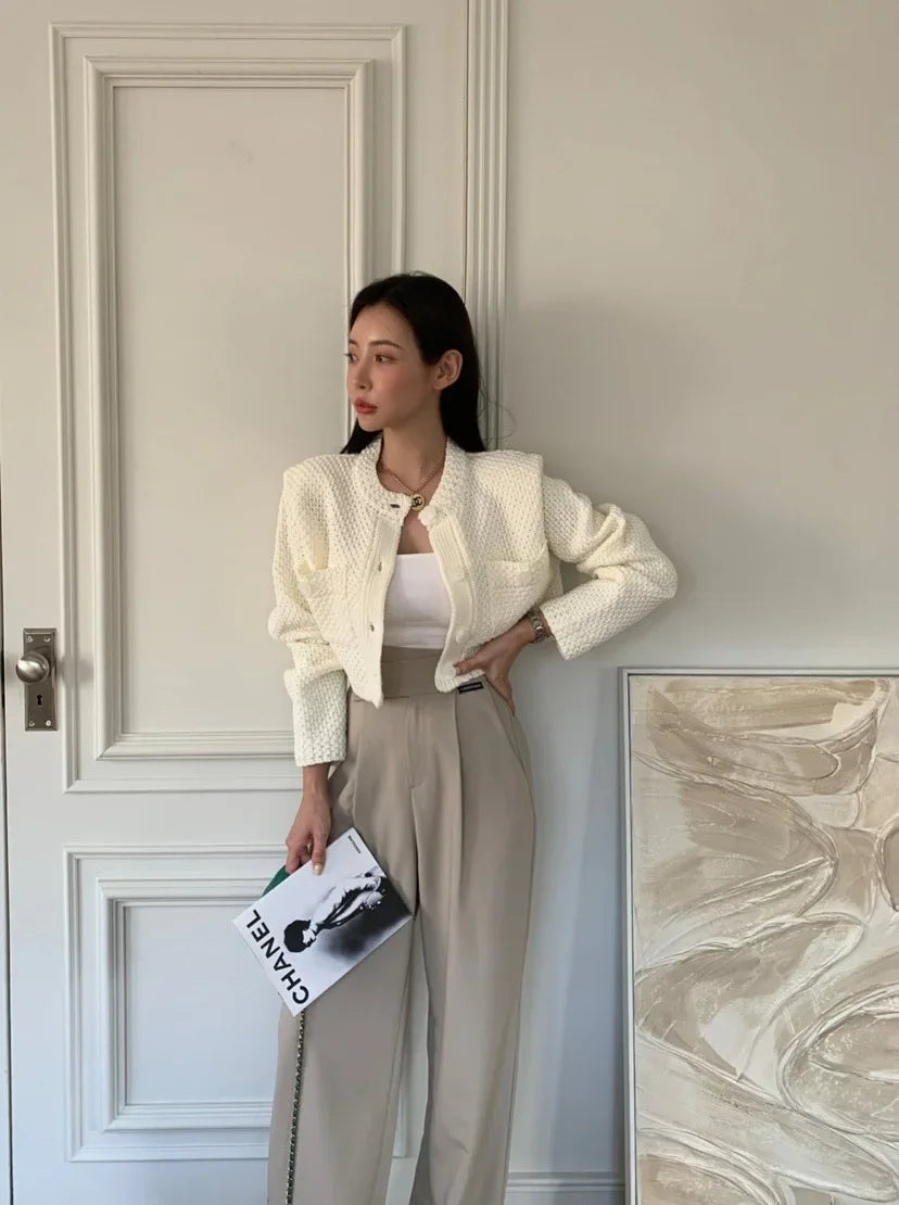 Cardigan donna coreano maniche corte collo polo – versatile knit senza maniche, girocollo, perfetto per tutte le stagioni