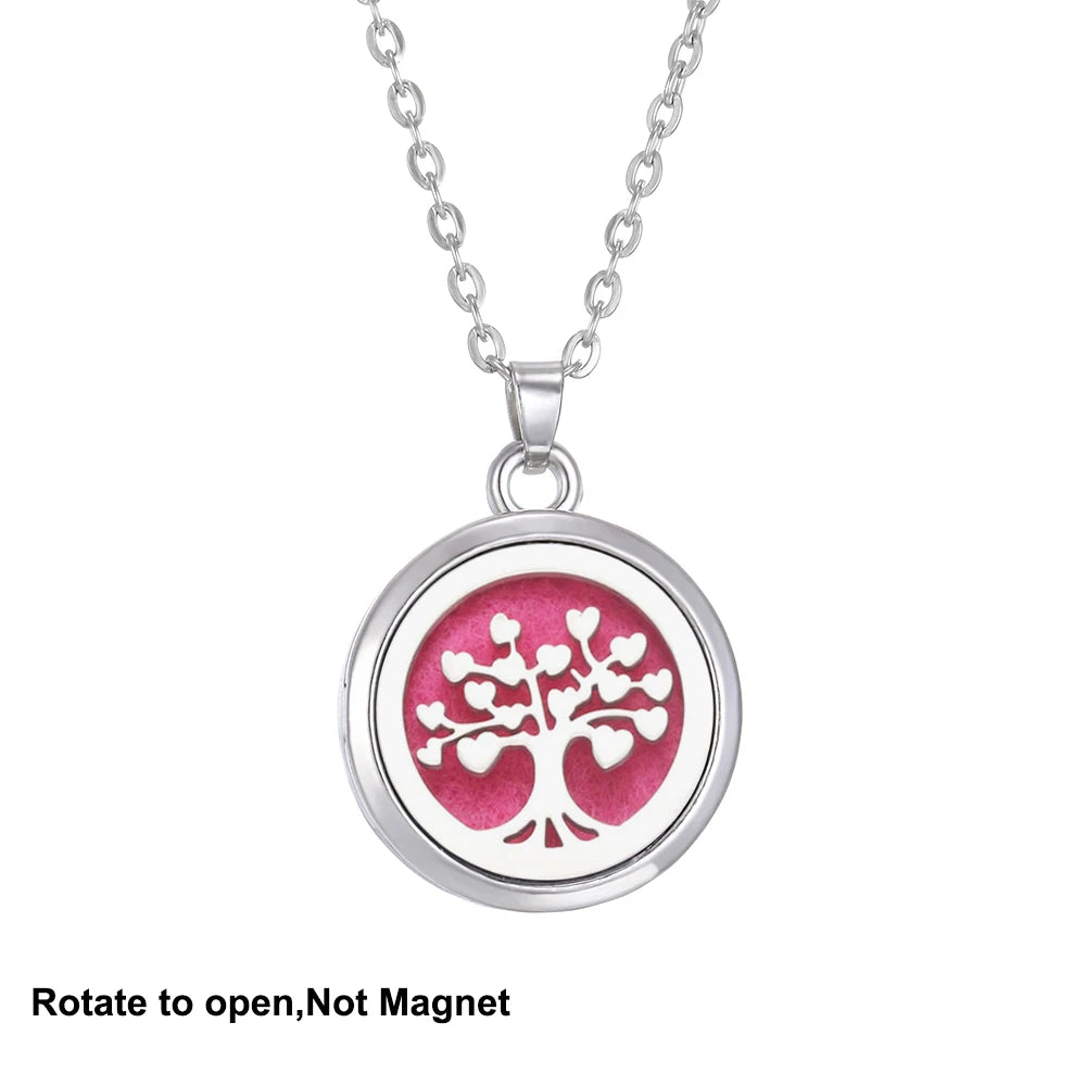Collana Aromaterapia Albero della Vita – Ciondolo Rotondo Diffusore Oli Essenziali in Acciaio Inox | Idea Regalo Donna