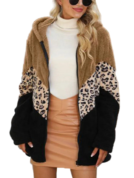 Parka donne imbottito 2025 – Cappotto lungo con zip, cappuccio e patchwork in peluche, caldo e alla moda