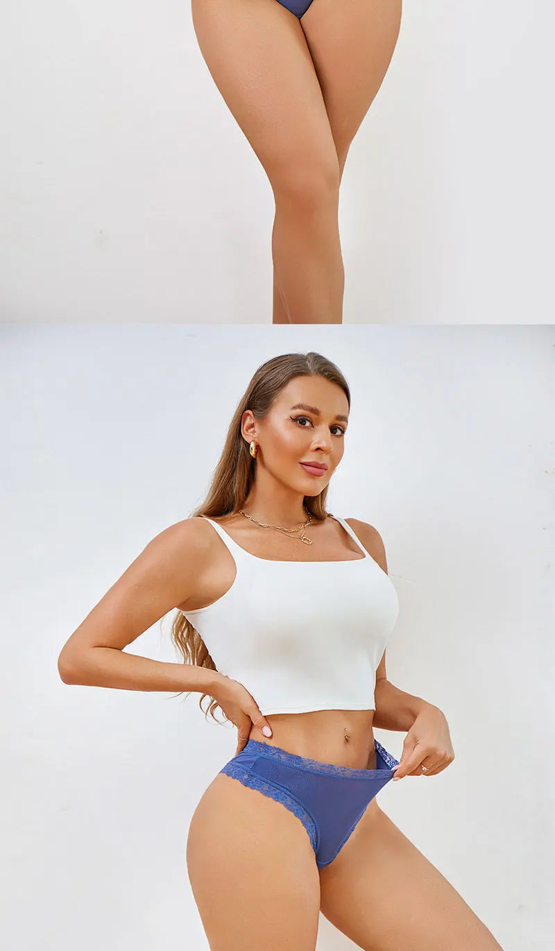 Set 5 pezzi perizomi donna vita media contrasto pizzo floreale – mutandine traspiranti sexy low-waist da S a XXL