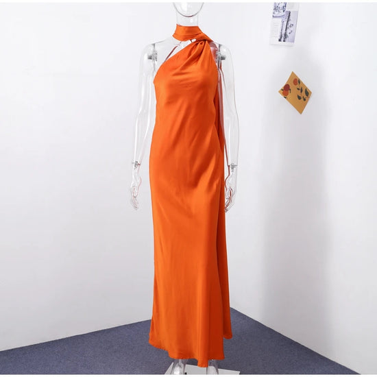 Abito da sera in raso con fiocco per donna – abito elegante schiena scoperta