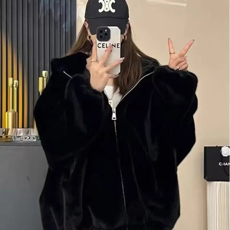 Felpa con cappuccio foderata in pile donna – Giacca casual oversize per l'autunno e l'inverno