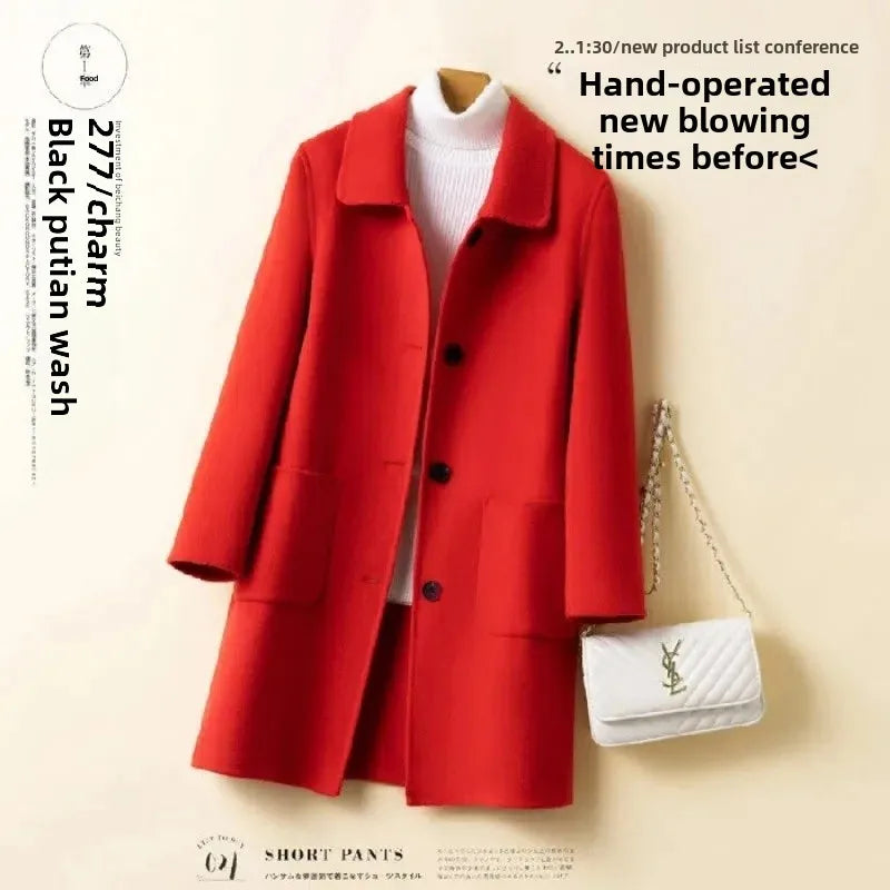 Cappotto in lana donna – Overcoat doppio lato, taglio medio, stile elegante per autunno e inverno