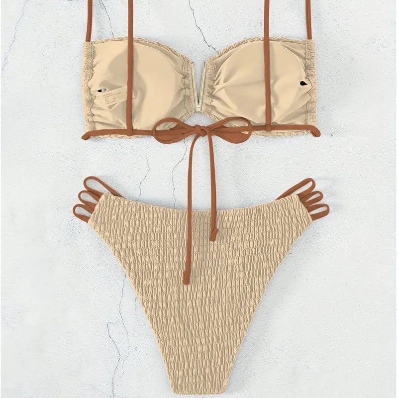 Bikini push-up sexy donna 2025 con laccetti e scollo profondo