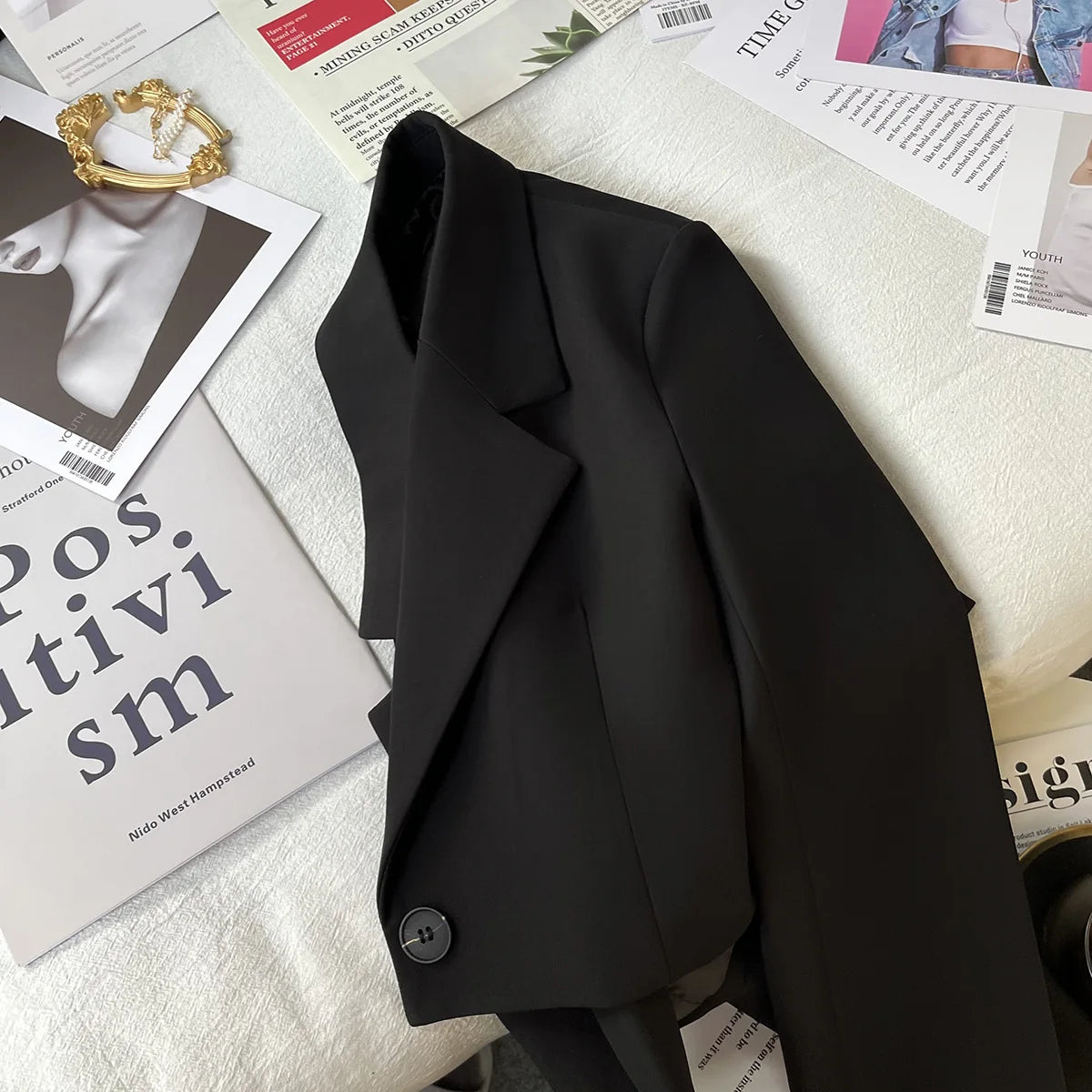 Blazer Donna Corto Nero Elegante – Giacca Casual Chic