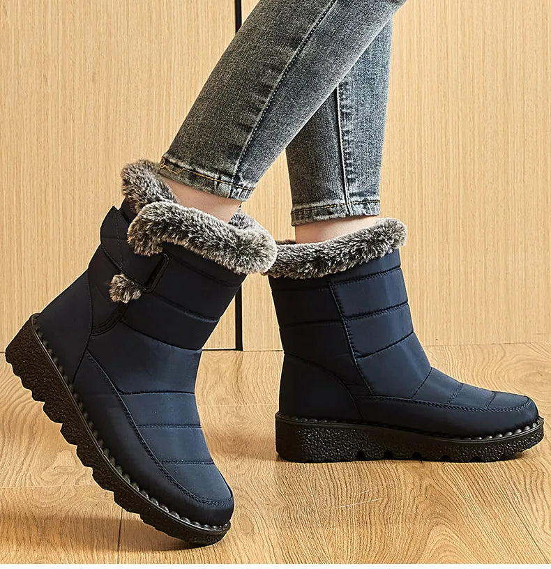 Stivali Invernali Donna – Ankle Boots Impermeabili con Pelliccia, Antiscivolo e Tacco Basso