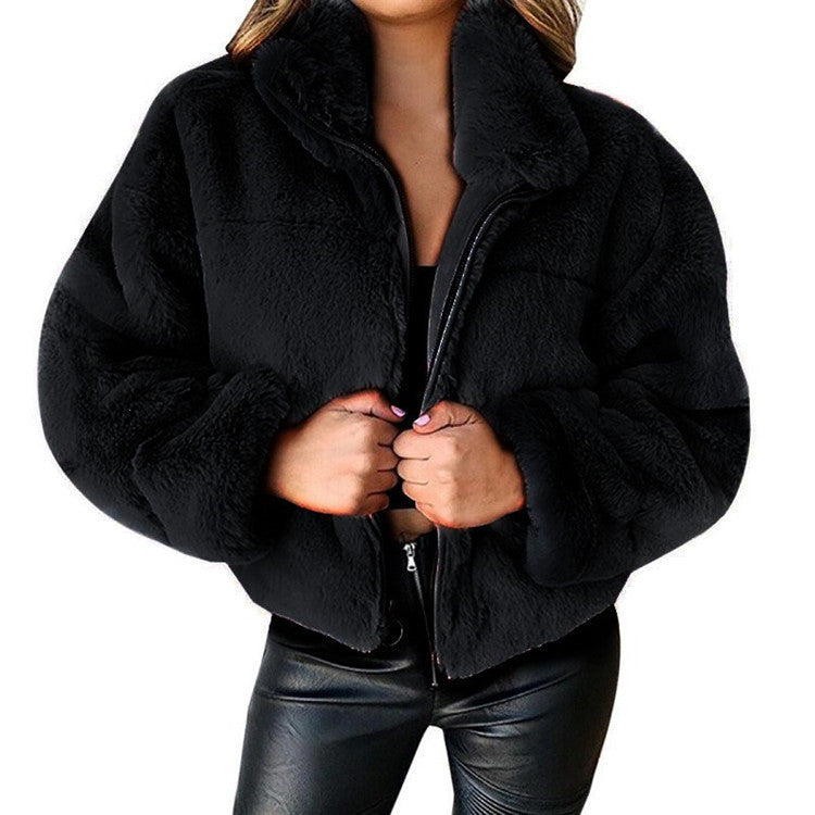 Cappotto corto donna in peluche oversize 2025 – cardigan faux fur con zip, caldo inverno cosy & fashion