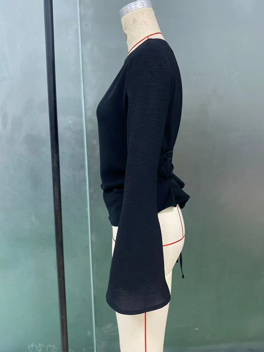 Maglia nera manica lunga con cappuccio da donna – stile elegante per pendolarismo, primavera/autunno, colore puro, poliestere, scollo rotondo