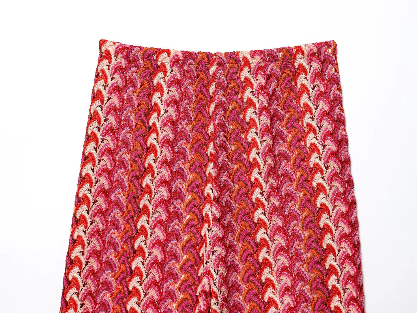 Coordinato donna in maglia crochet – top corto girocollo e pantaloni dritti vita alta
