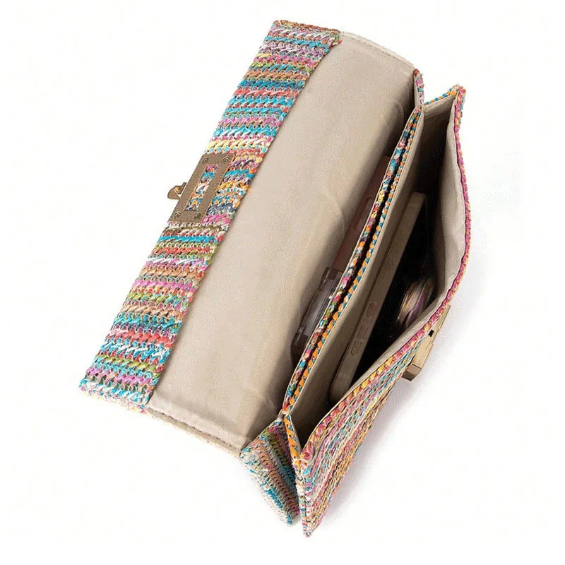 Borsa in paglia elegante con tracolla a catena per estate donna