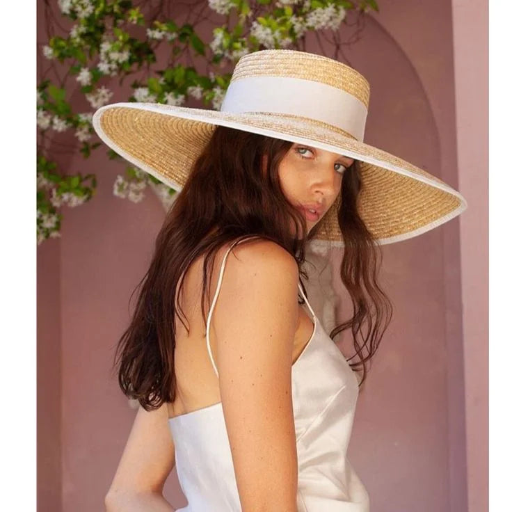 Cappello da donna in paglia stile Panama a tesa larga per l’estate