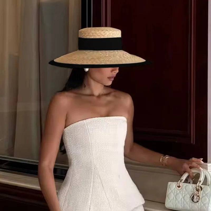 Cappello da donna in paglia stile Panama a tesa larga per l’estate