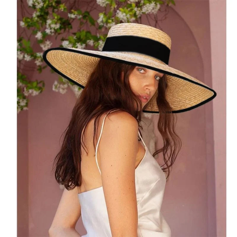 Cappello da donna in paglia stile Panama a tesa larga per l’estate