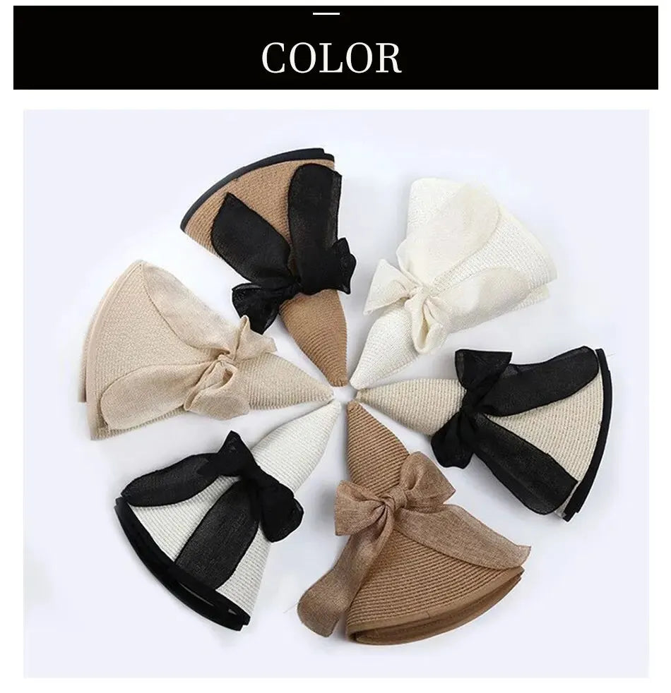 Cappello donna estivo in paglia con fiocco decorativo, tesa larga e colori eleganti
