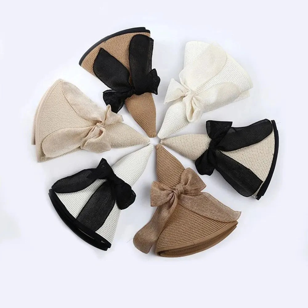 Cappello donna estivo in paglia con fiocco decorativo, tesa larga e colori eleganti