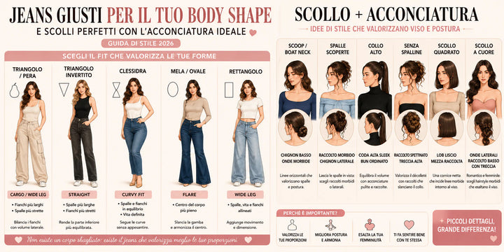 Jeans perfetti per ogni fisico e idee acconciature con scolli moda donna 2026
