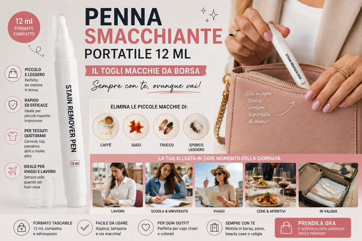 Penna smacchiante portatile 12 ml da borsa per rimuovere piccole macchie fuori casa
