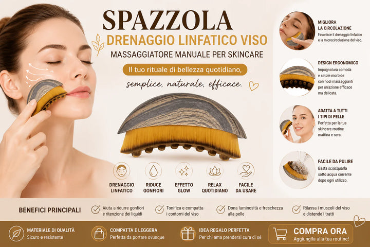 Spazzola drenaggio linfatico viso massaggiatore manuale per skincare effetto glow e relax quotidiano