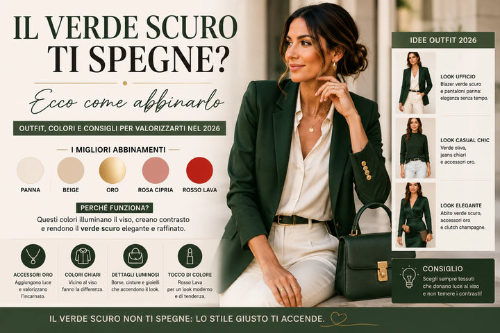 Verde scuro donna guida abbinamenti moda 2026 per look eleganti e luminosi