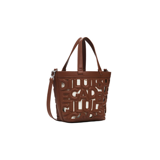 Borsa a spalla Desigual da donna in poliuretano, disponibile in marrone e nero, chiusura a lacci