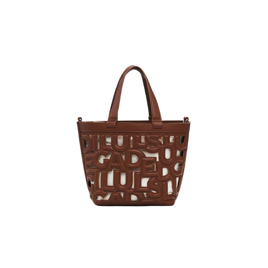 Borsa a spalla Desigual da donna in poliuretano, disponibile in marrone e nero, chiusura a lacci