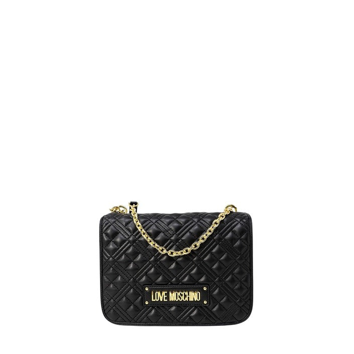 Borsa a tracolla nera da donna Love Moschino con chiusura a clip, dimensioni 19x27x9 cm, ideale per l'autunno/inverno.