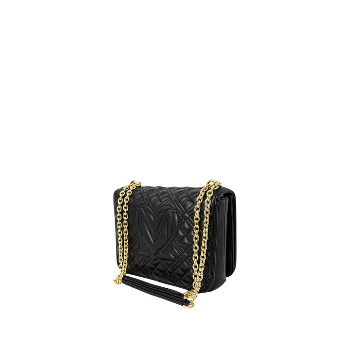 Borsa a tracolla nera da donna Love Moschino con chiusura a clip, dimensioni 19x27x9 cm, ideale per l'autunno/inverno.