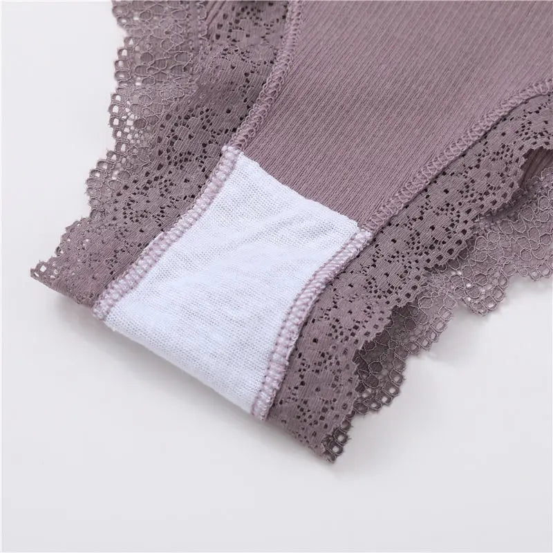 Set perizomi donna seamless in cotone + pizzo – vita bassa, T-back, soft comfort, taglie da M a 2XL