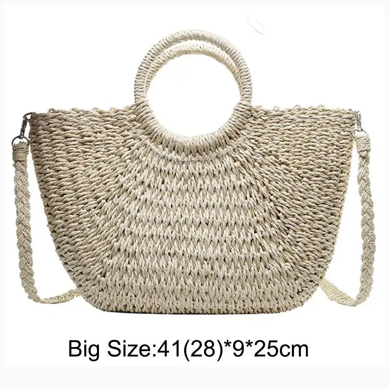 Moon Bag in paglia intrecciata – Borsa estiva a mezzaluna in tre dimensioni (S, M, L)