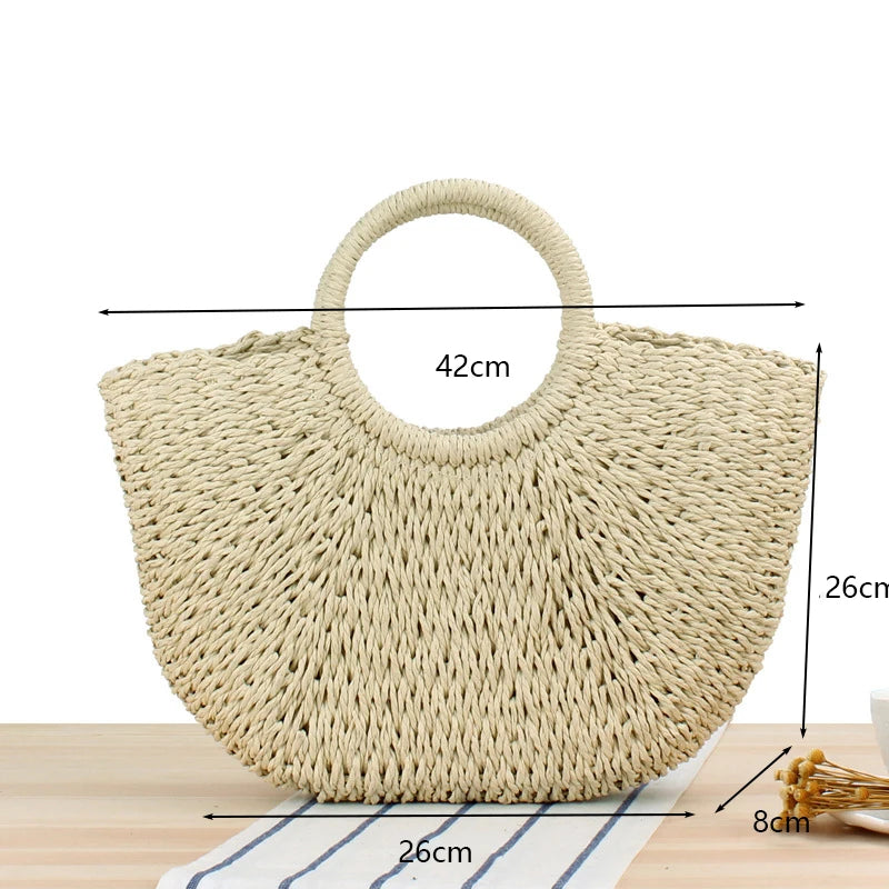 Moon Bag in paglia intrecciata – Borsa estiva a mezzaluna in tre dimensioni (S, M, L)