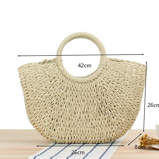 Moon Bag in paglia intrecciata – Borsa estiva a mezzaluna in tre dimensioni (S, M, L)