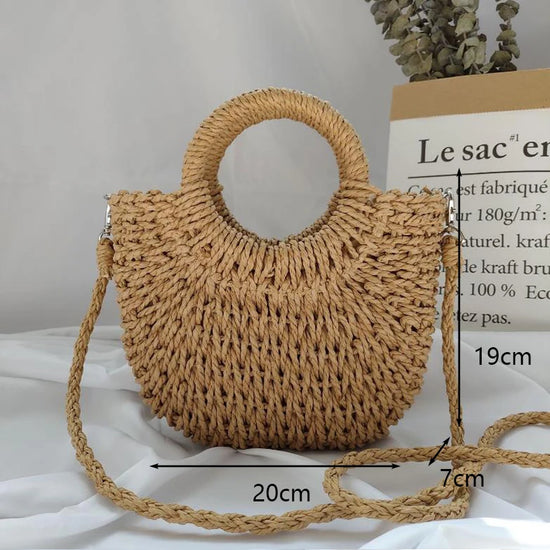 Moon Bag in paglia intrecciata – Borsa estiva a mezzaluna in tre dimensioni (S, M, L)