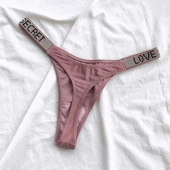 Perizoma sportivo donna con strass e scritta sexy – Intimo G-string vita alta in microfibra elasticizzata