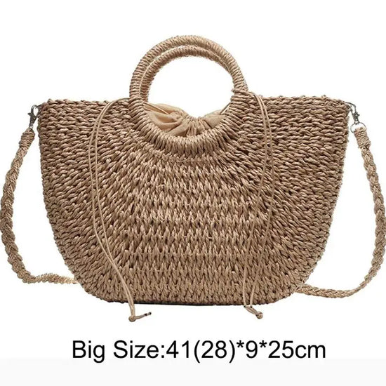 Moon Bag in paglia intrecciata – Borsa estiva a mezzaluna in tre dimensioni (S, M, L)