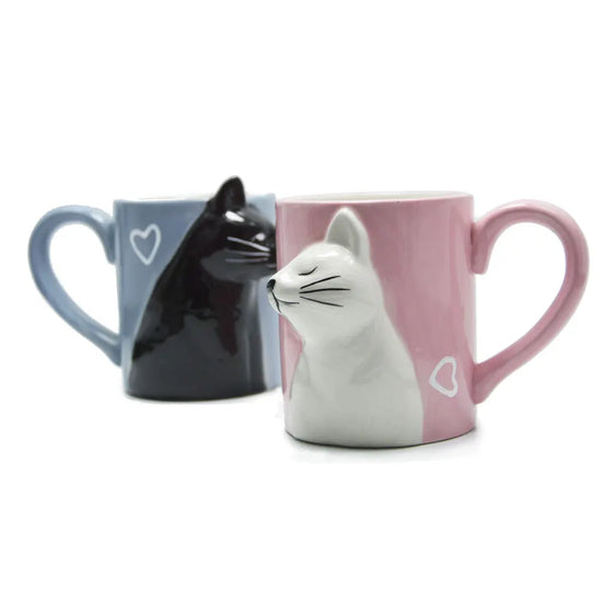 Set 2 Tazze Ceramica con Gatti che Si Baciano – Regalo Romantico per Coppie San Valentino