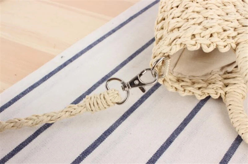 Borsa paglia intrecciata semicircolare con manici rotondi – Beige e Khaki