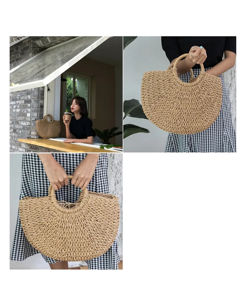 Moon Bag in paglia intrecciata – Borsa estiva a mezzaluna in tre dimensioni (S, M, L)