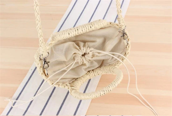 Borsa paglia intrecciata semicircolare con manici rotondi – Beige e Khaki