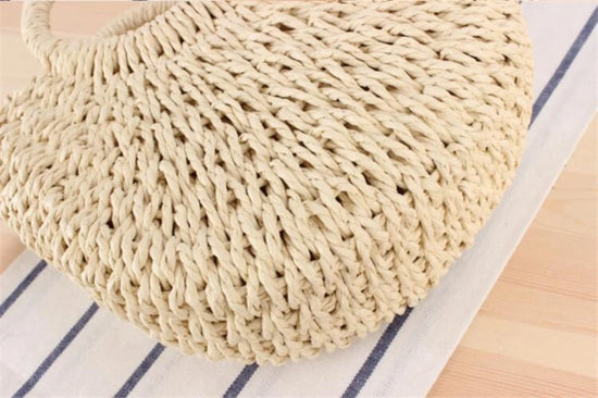 Borsa paglia intrecciata semicircolare con manici rotondi – Beige e Khaki