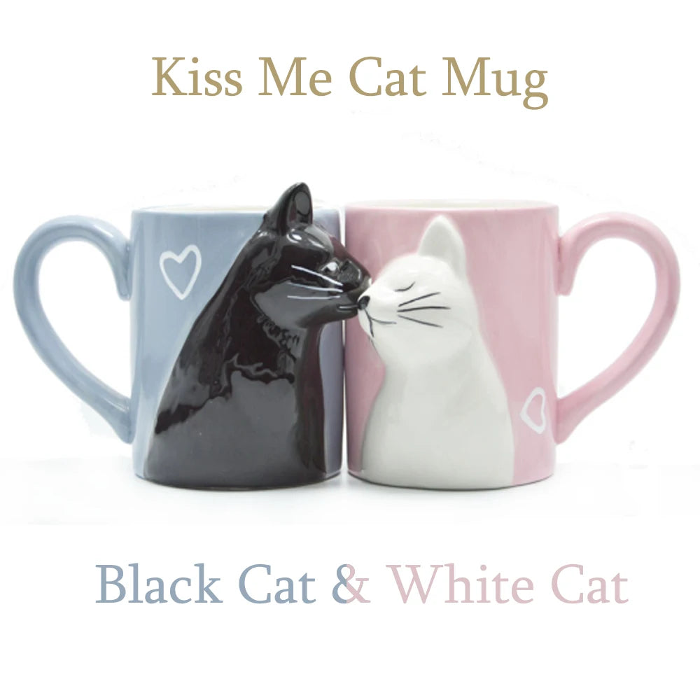 Set 2 Tazze Ceramica con Gatti che Si Baciano – Regalo Romantico per Coppie San Valentino