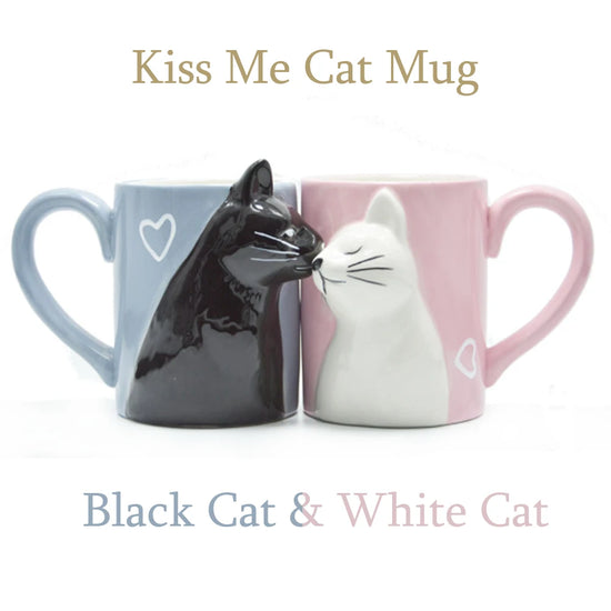 Set 2 Tazze Ceramica con Gatti che Si Baciano – Regalo Romantico per Coppie San Valentino