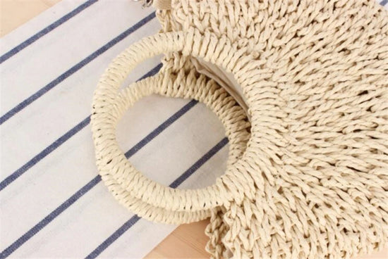 Borsa paglia intrecciata semicircolare con manici rotondi – Beige e Khaki