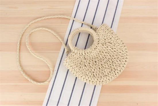 Borsa paglia intrecciata semicircolare con manici rotondi – Beige e Khaki
