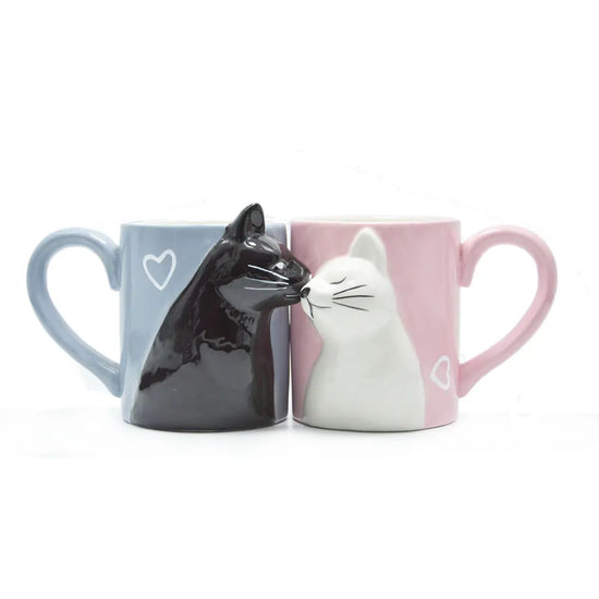 Set 2 Tazze Ceramica con Gatti che Si Baciano – Regalo Romantico per Coppie San Valentino