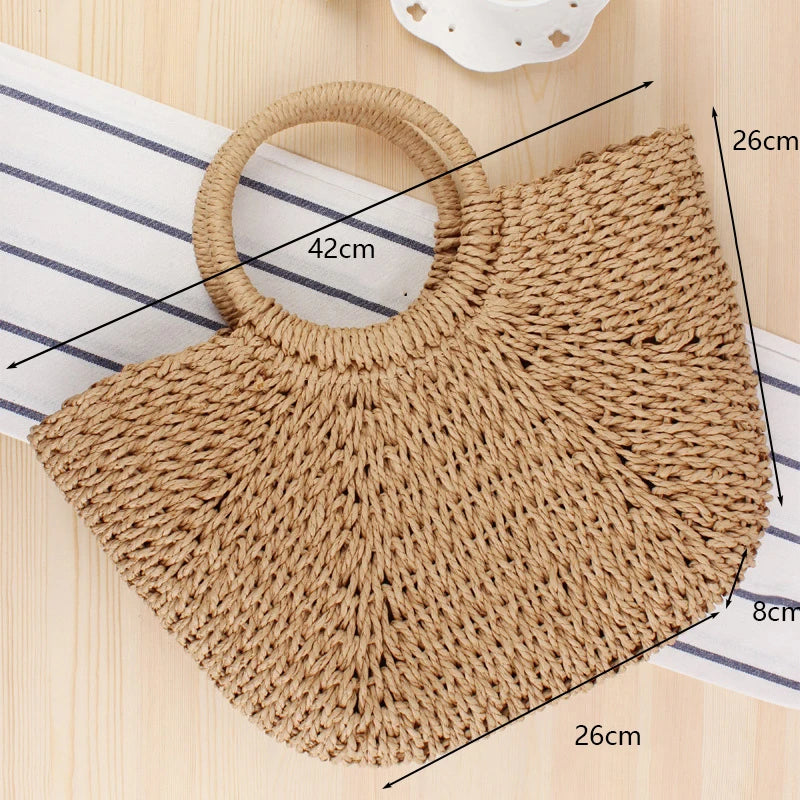 Moon Bag in paglia intrecciata – Borsa estiva a mezzaluna in tre dimensioni (S, M, L)