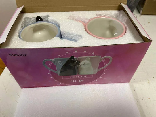 Set 2 Tazze Ceramica con Gatti che Si Baciano – Regalo Romantico per Coppie San Valentino