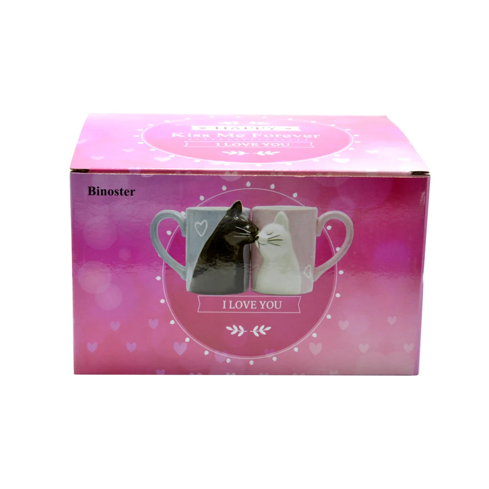 Set 2 Tazze Ceramica con Gatti che Si Baciano – Regalo Romantico per Coppie San Valentino
