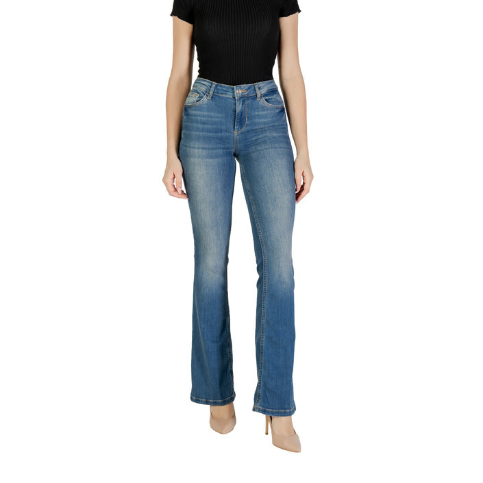 Jeans blu aderenti da donna Liu Jo, modello skinny con tasche e chiusura a zip e bottone.
